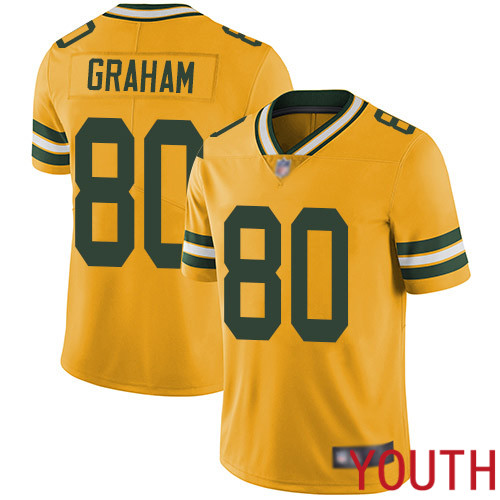 Green Bay Packers Limited Gold Youth 80 Graham Jimmy Jersey Nike NFL Rush Vapor Untouchable